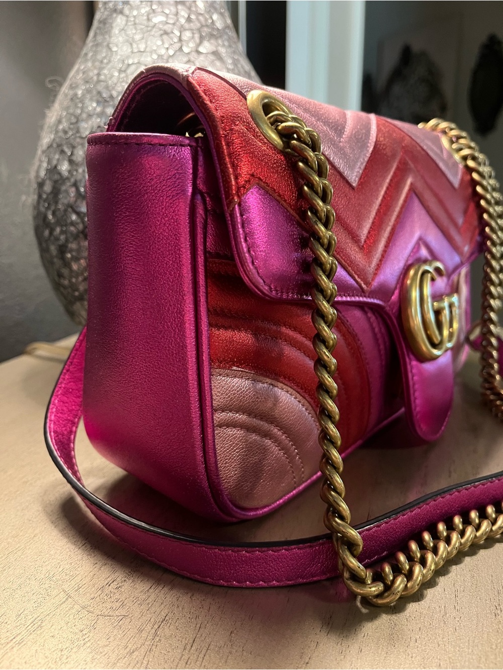 Gucci Chevron Shoulder Bag in Pink, Red & Purple - Picture 4 of 17